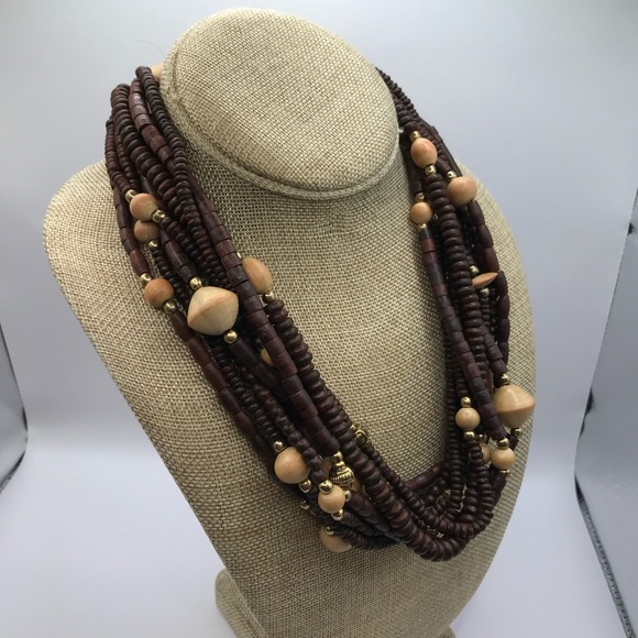Tribal Inspired Multi Strand Wood Bead Necklace - Picture 2 of 7